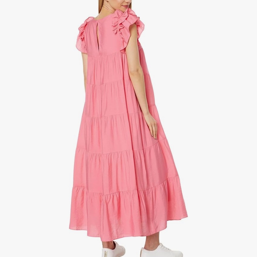 English Factory Pink Tiered Maxi Dress - Ruffle Sleeve - Size M (NWT)